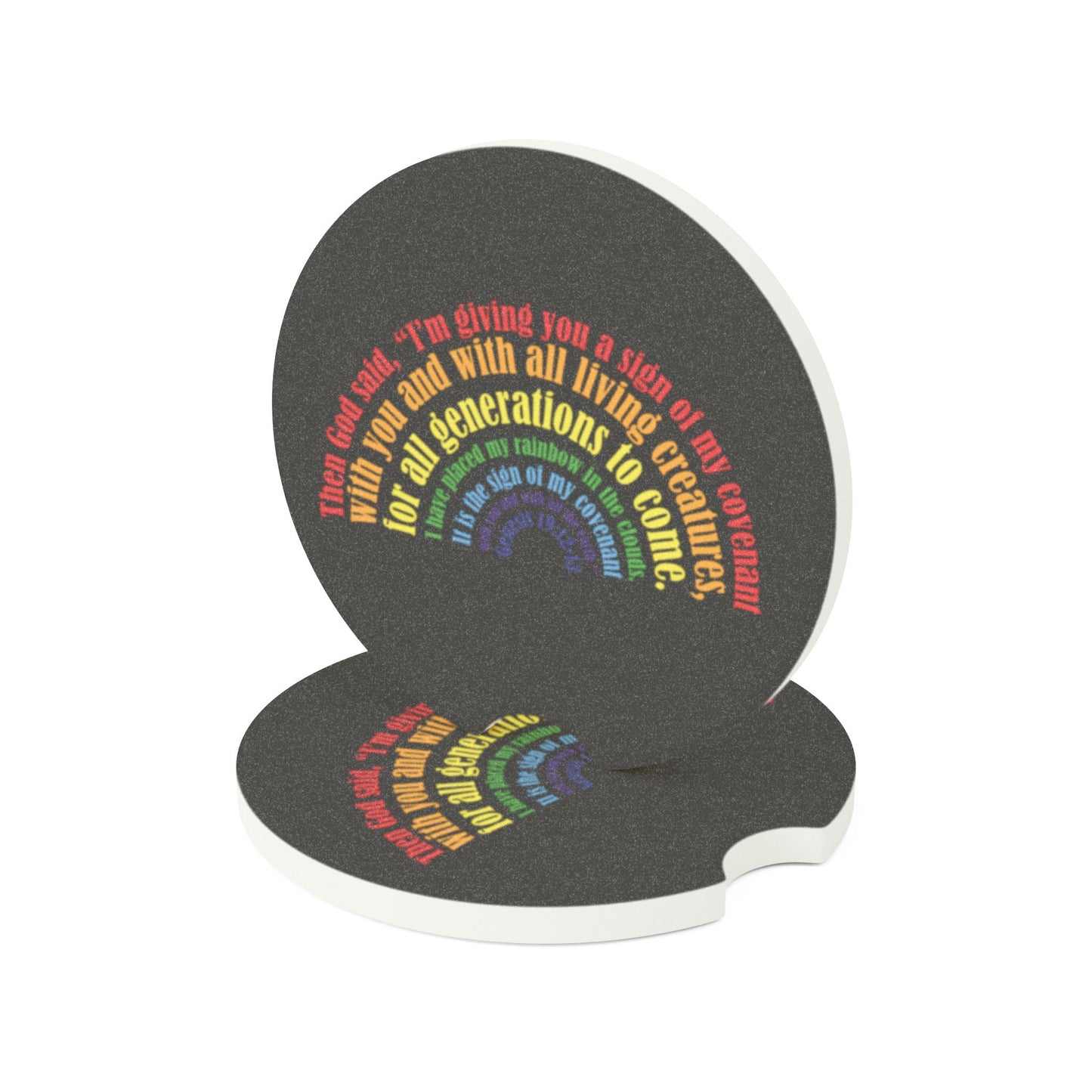 Posavasos para coche de esteatita con versículo bíblico de arcoíris colorido