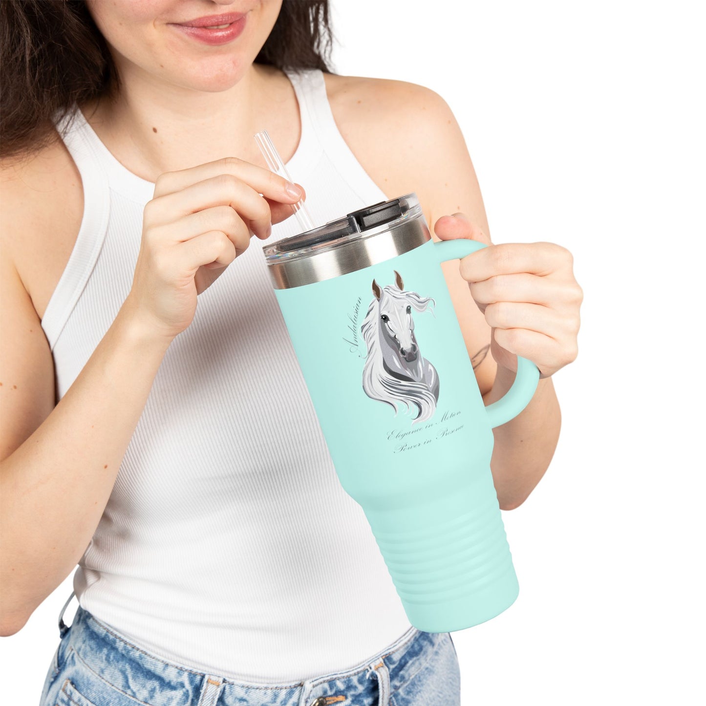 Elegant Andalusian Horse Design Insulated Travel Mug - 40oz Reusable Tumbler