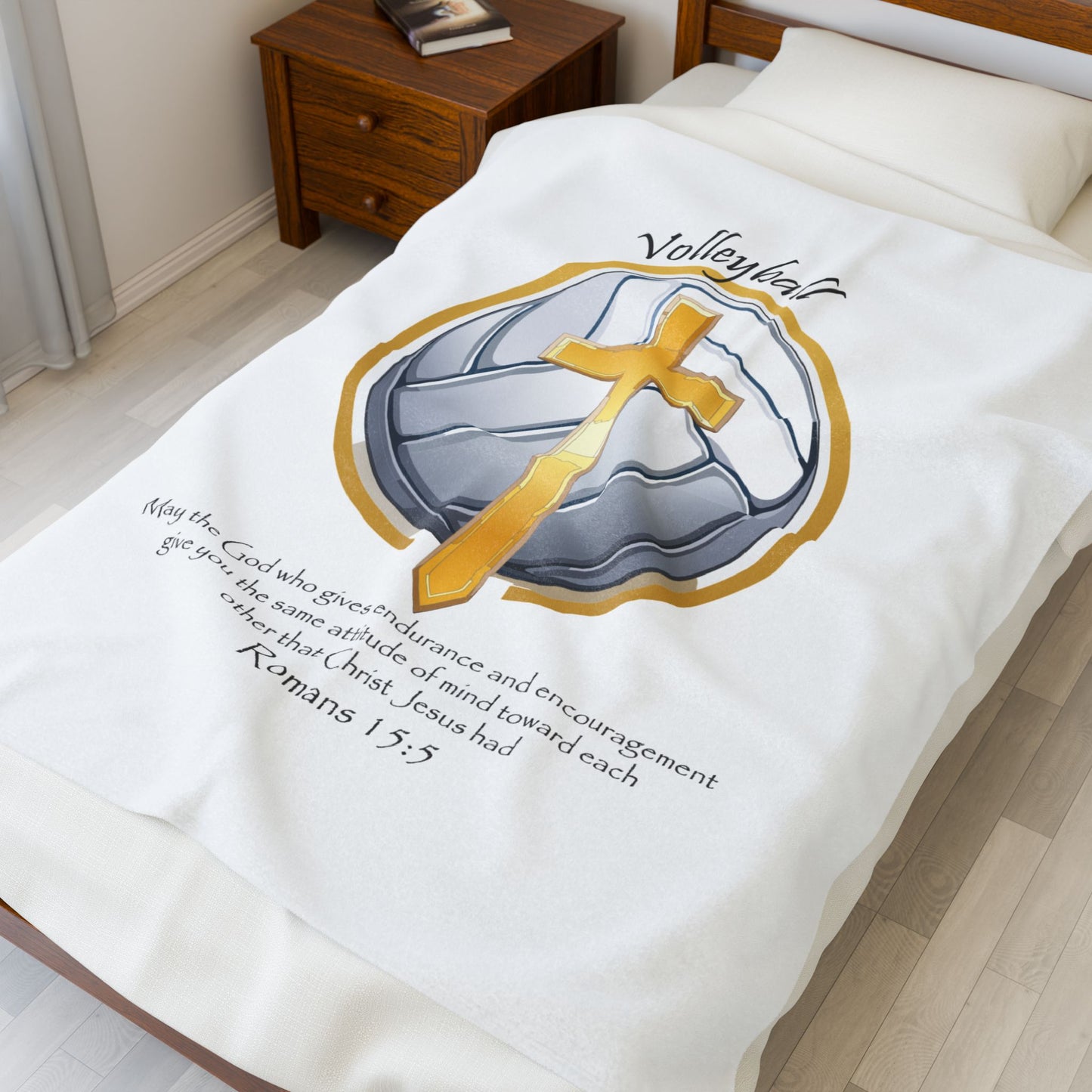Manta de terciopelo con diseño de voleibol inspiradora - Faith & Comfort