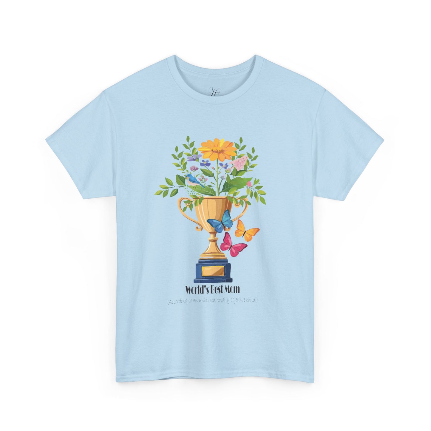 Floral Trophy for Mom Unisex Heavy Cotton Tee - Celebrating Achievement with Butterflies