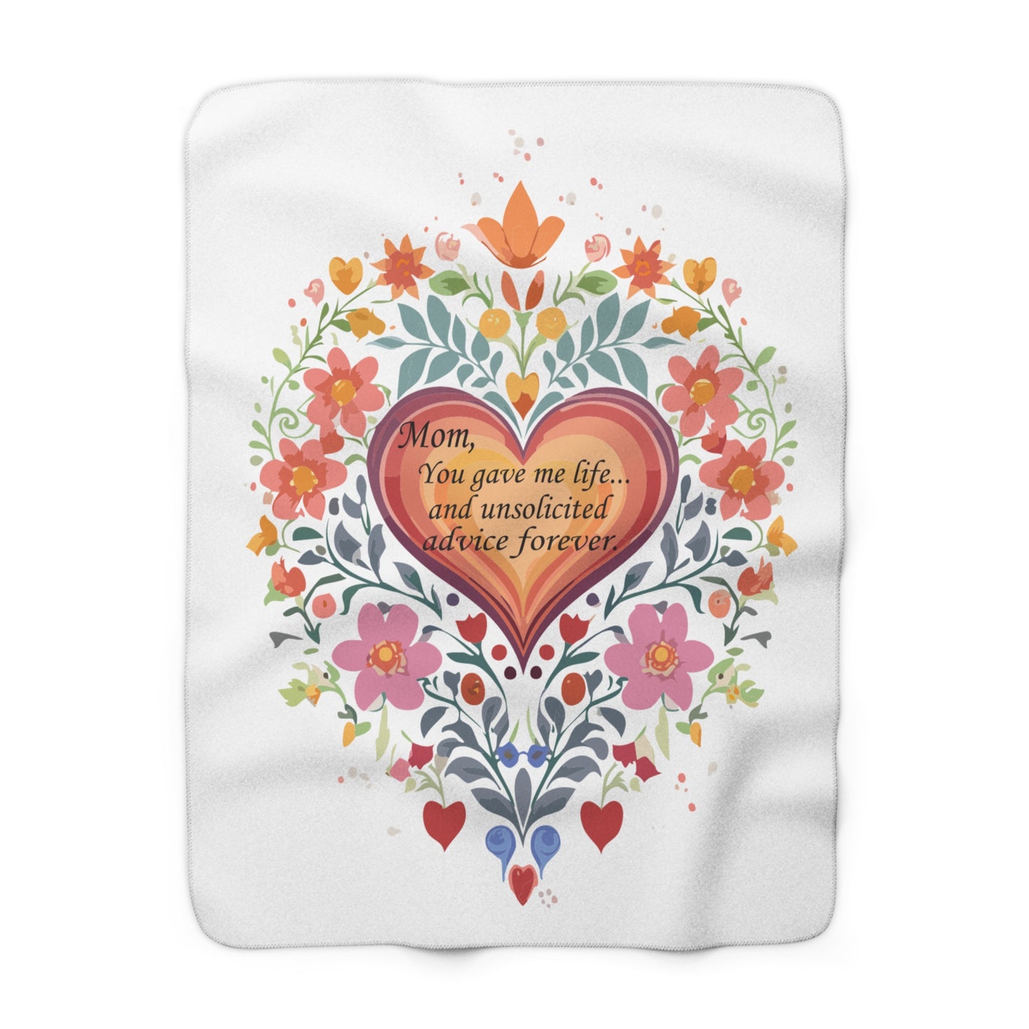 Mom Heart Floral Sherpa Fleece Blanket - Cozy Gift for Mother's Day and Year-Round Comfort
