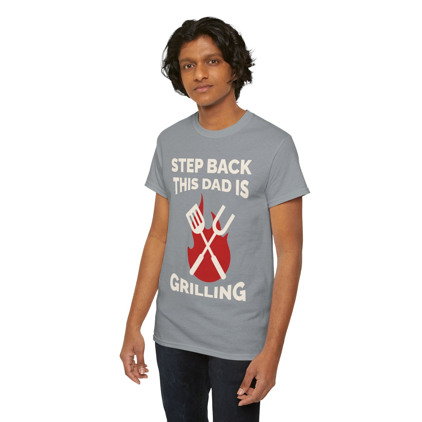 Funny Grilling Dad T-Shirt | Step Back This Dad is Grilling | Unisex Heavy Cotton Tee