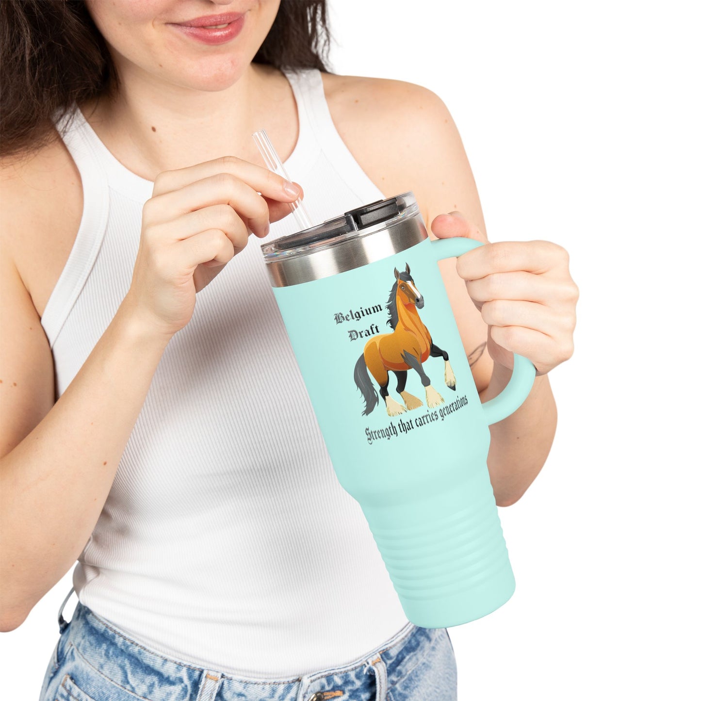 Belgium Draft Horse Insulated Travel Mug - 40oz with Straw