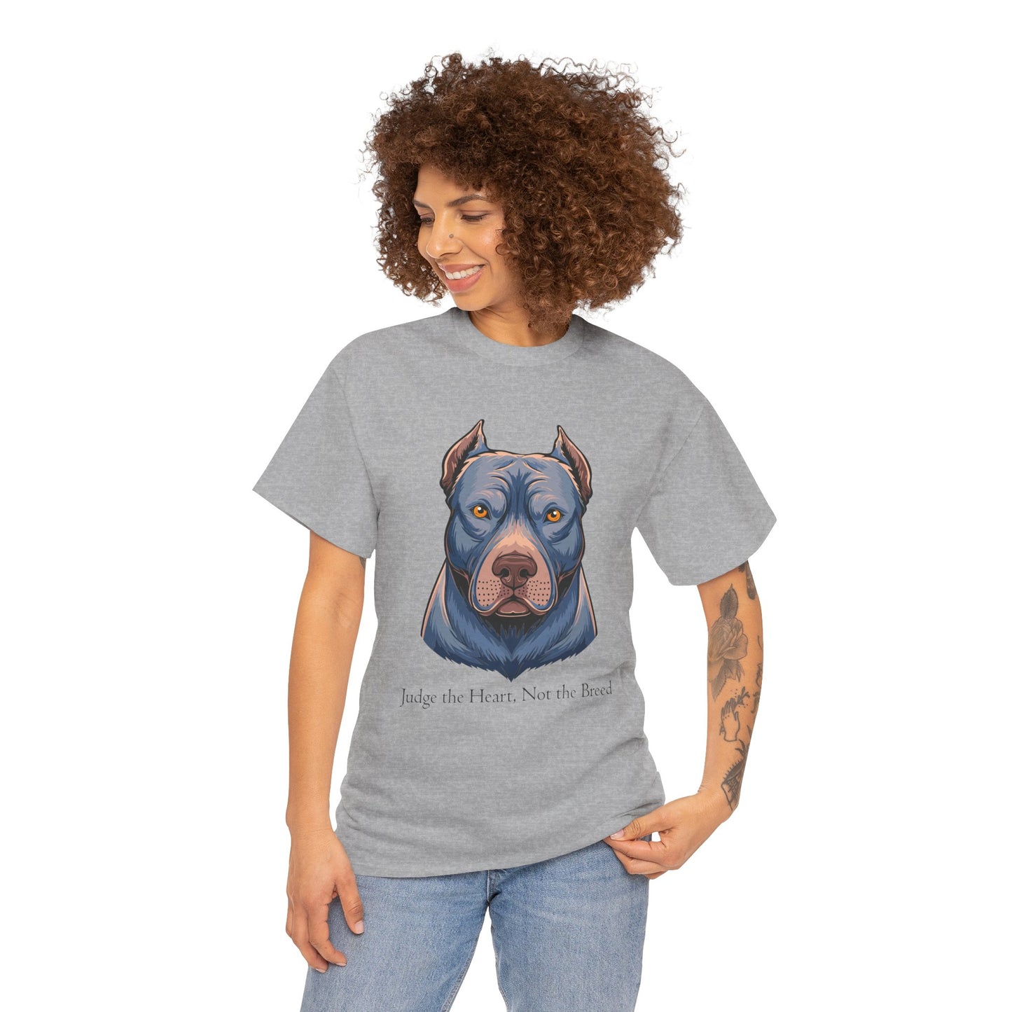 Camiseta unisex de algodón grueso Pit Bull - Juzga el corazón, no la raza