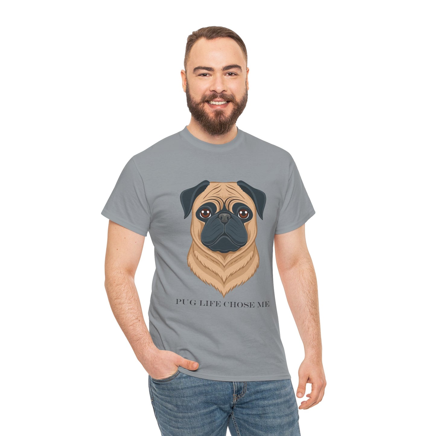 Pug - Camiseta unisex de algodón grueso "La vida de Pug me eligió"