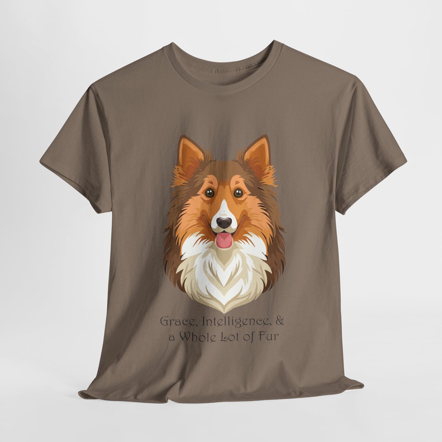 Camiseta unisex de algodón grueso con diseño de perro pastor de Shetland: gracia, inteligencia y mucho pelo