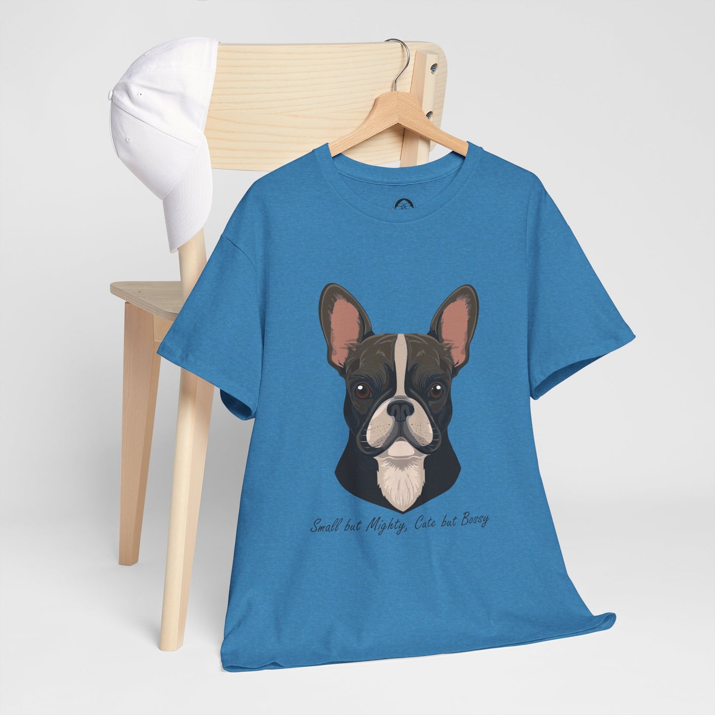 Camiseta unisex de algodón grueso con diseño de bulldog francés: pequeño pero poderoso, lindo pero mandón.