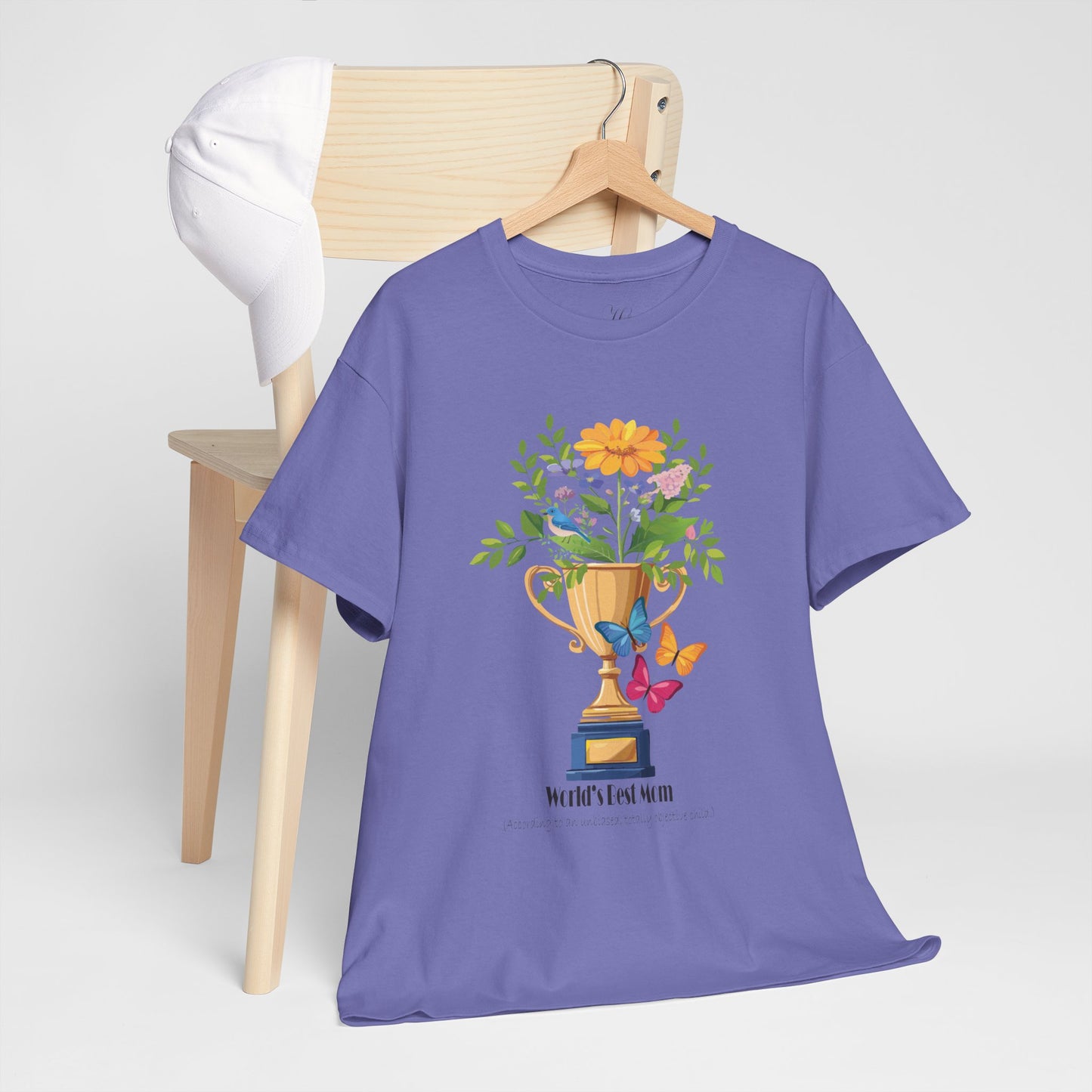 Floral Trophy for Mom Unisex Heavy Cotton Tee - Celebrating Achievement with Butterflies