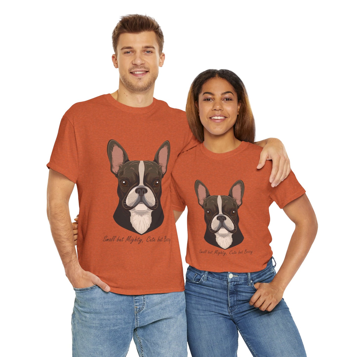 Camiseta unisex de algodón grueso con diseño de bulldog francés: pequeño pero poderoso, lindo pero mandón.