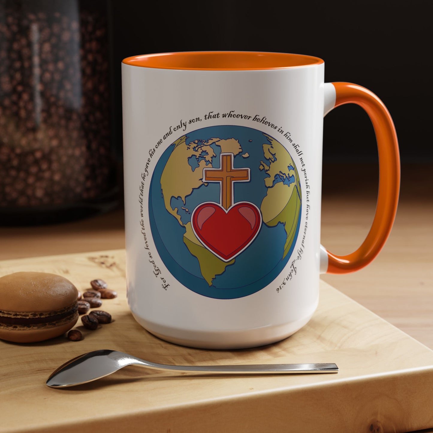 Taza de café con acento inspirador: diseño de fe y amor, perfecta para la motivación diaria.