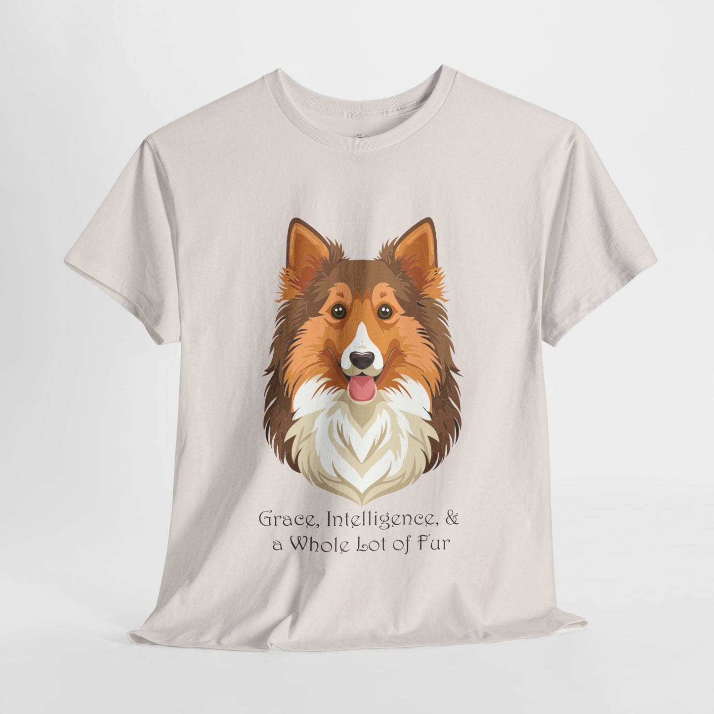 Camiseta unisex de algodón grueso con diseño de perro pastor de Shetland: gracia, inteligencia y mucho pelo