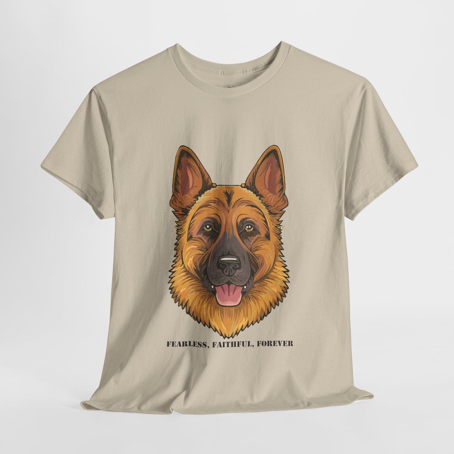 Camiseta unisex de algodón grueso con diseño de pastor alemán: valiente, fiel y eterno.