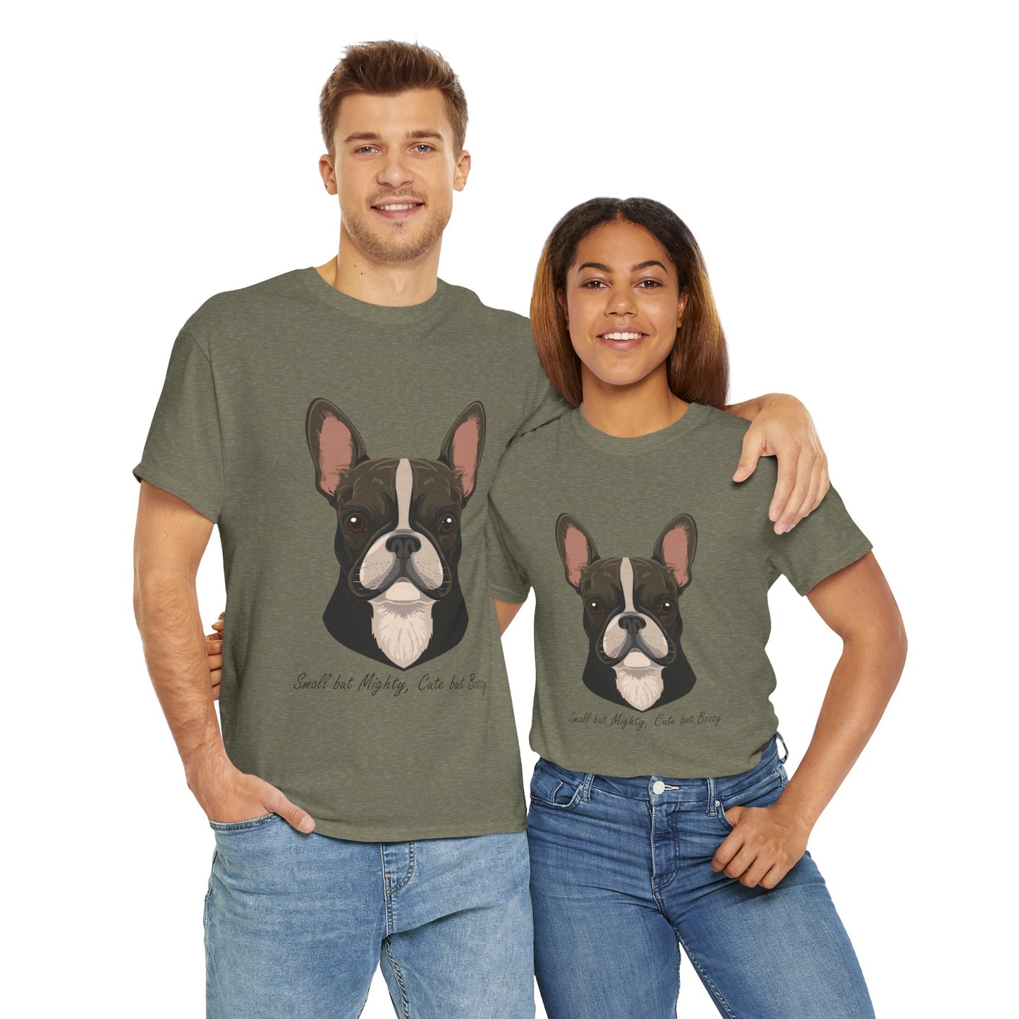 Camiseta unisex de algodón grueso con diseño de bulldog francés: pequeño pero poderoso, lindo pero mandón.