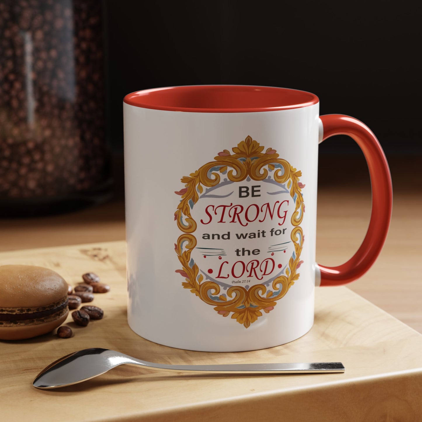 Taza de café con acento inspirador: "Esfuérzate y espera en el Señor"