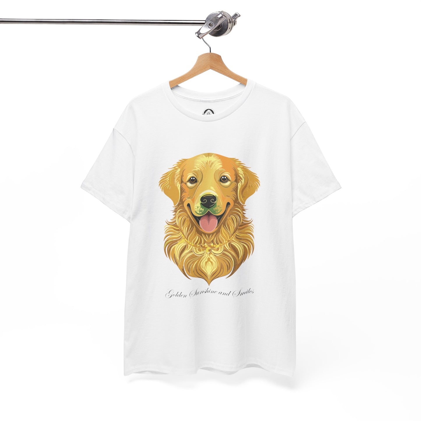 Golden Retriever - Camiseta unisex de algodón grueso con sol y sonrisas doradas