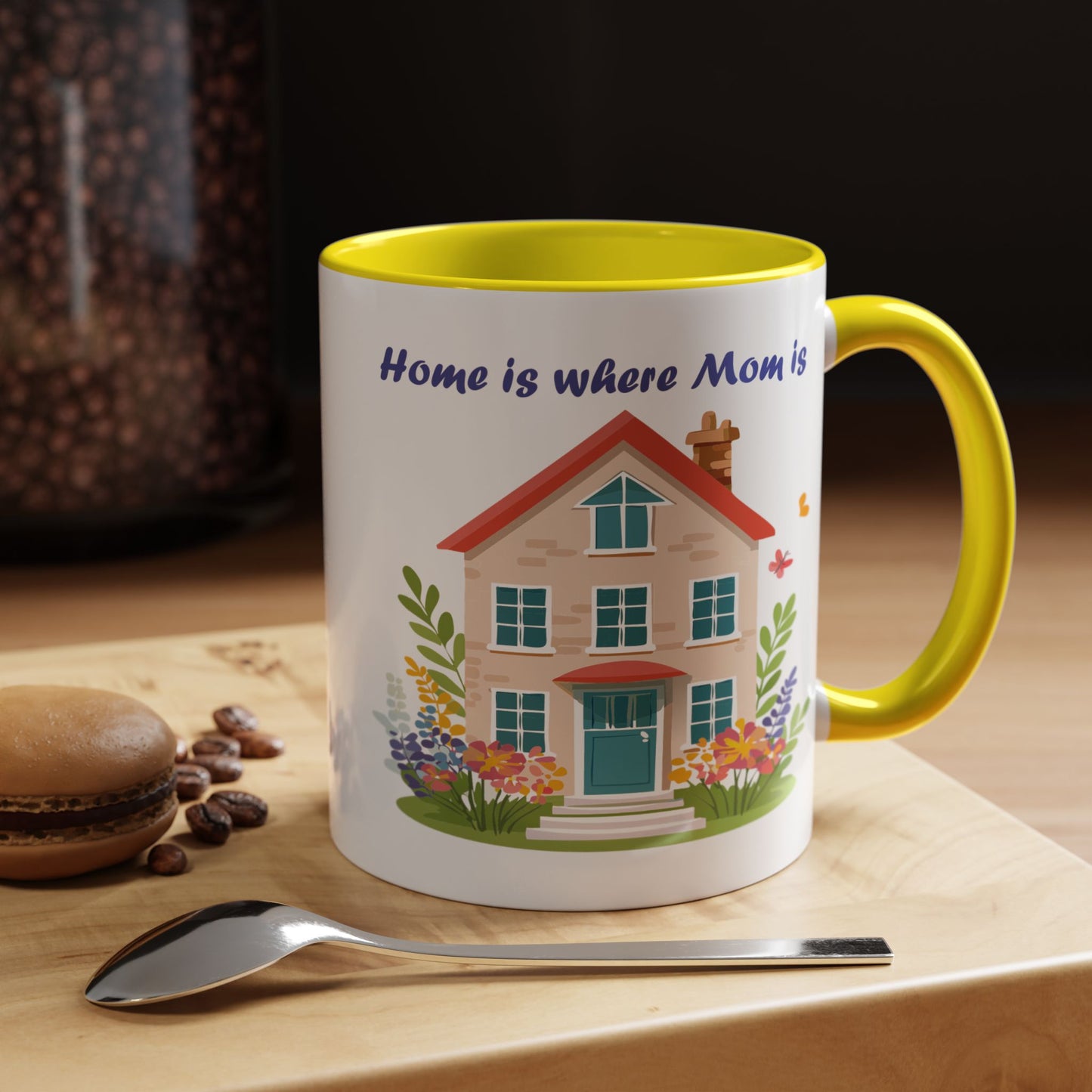 Home is Where Mom Is Accent Coffee Mug - Cute Floral Design (11oz & 15oz)