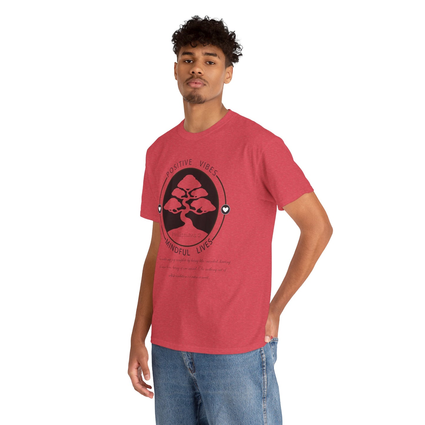 Camiseta unisex de algodón grueso con texto bíblico "Vidas conscientes, vibraciones positivas"