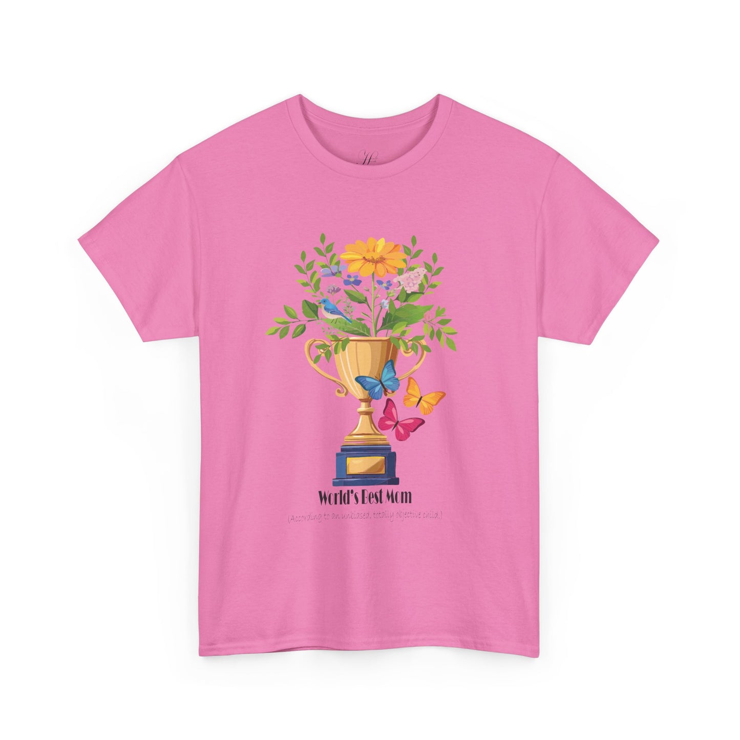 Floral Trophy for Mom Unisex Heavy Cotton Tee - Celebrating Achievement with Butterflies