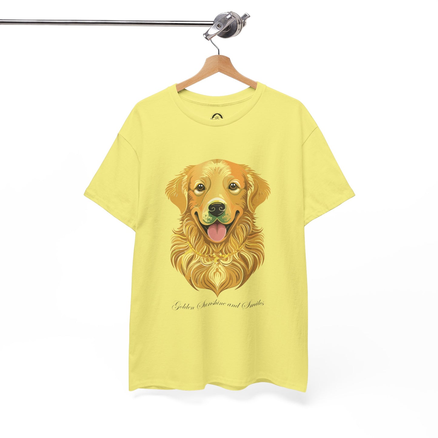 Golden Retriever - Camiseta unisex de algodón grueso con sol y sonrisas doradas