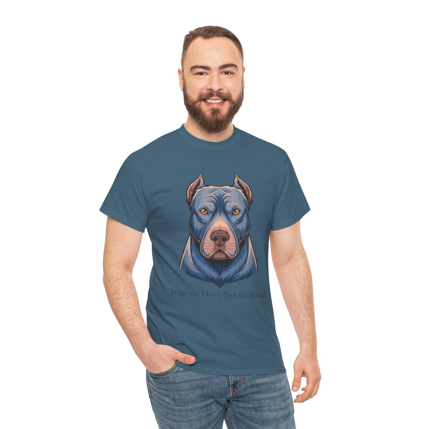 Camiseta unisex de algodón grueso Pit Bull - Juzga el corazón, no la raza