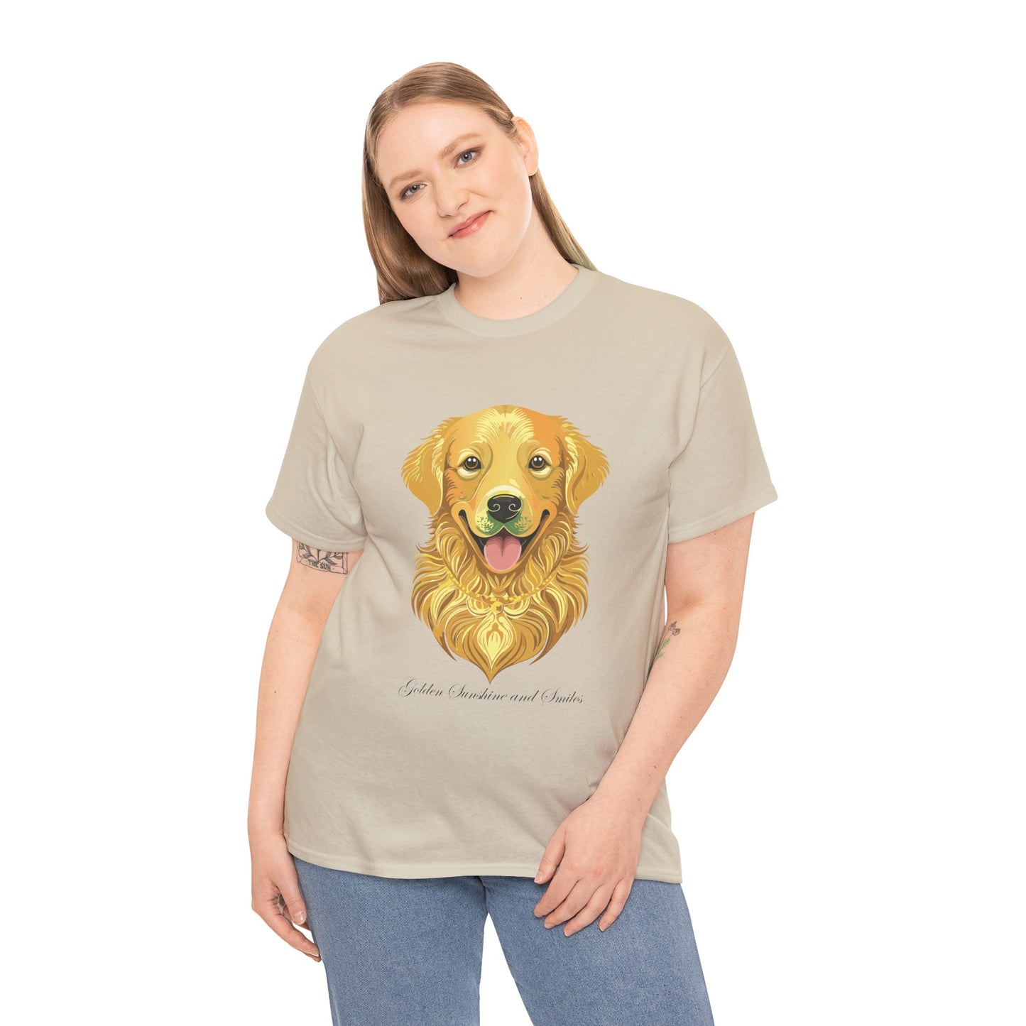 Golden Retriever - Camiseta unisex de algodón grueso con sol y sonrisas doradas