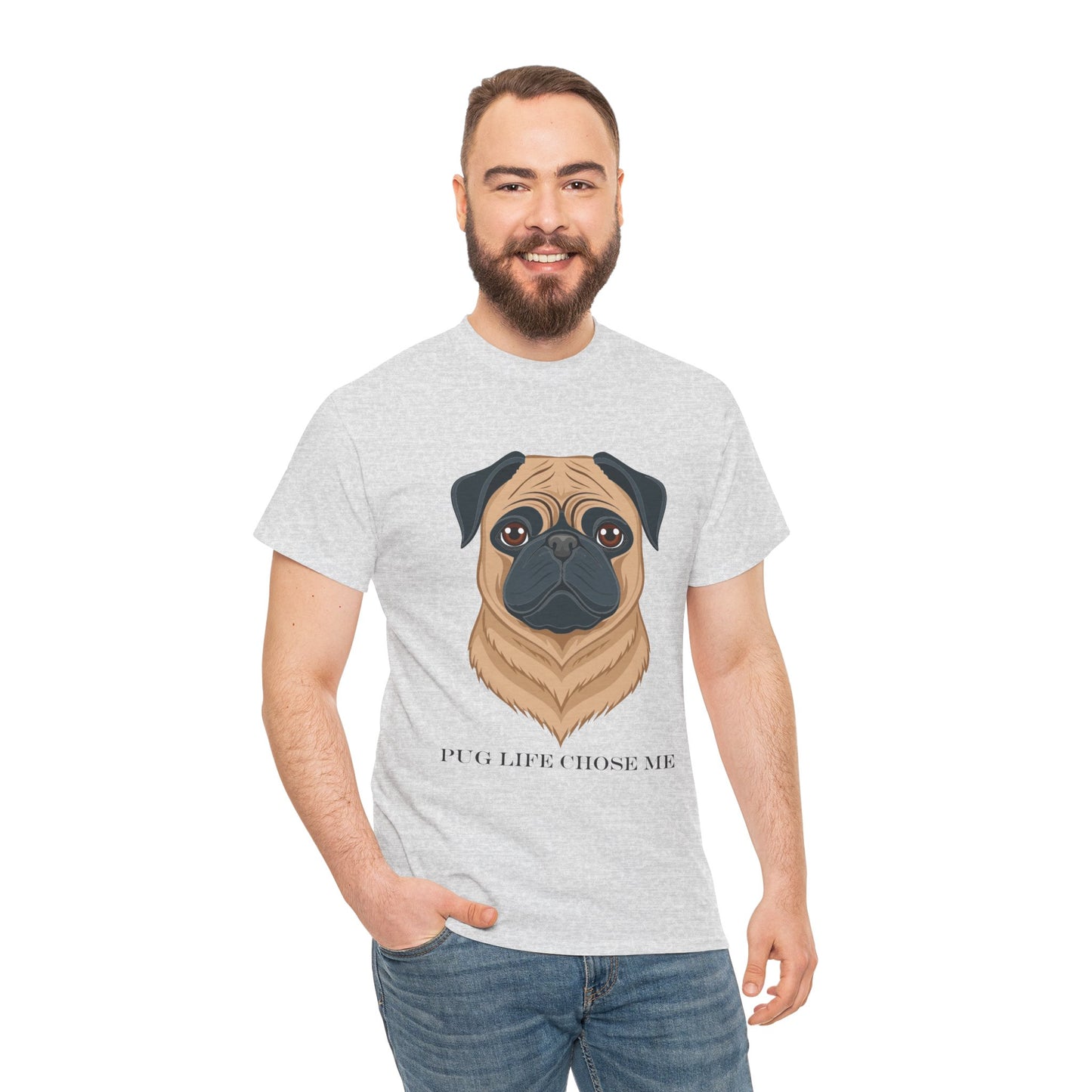 Pug - Camiseta unisex de algodón grueso "La vida de Pug me eligió"