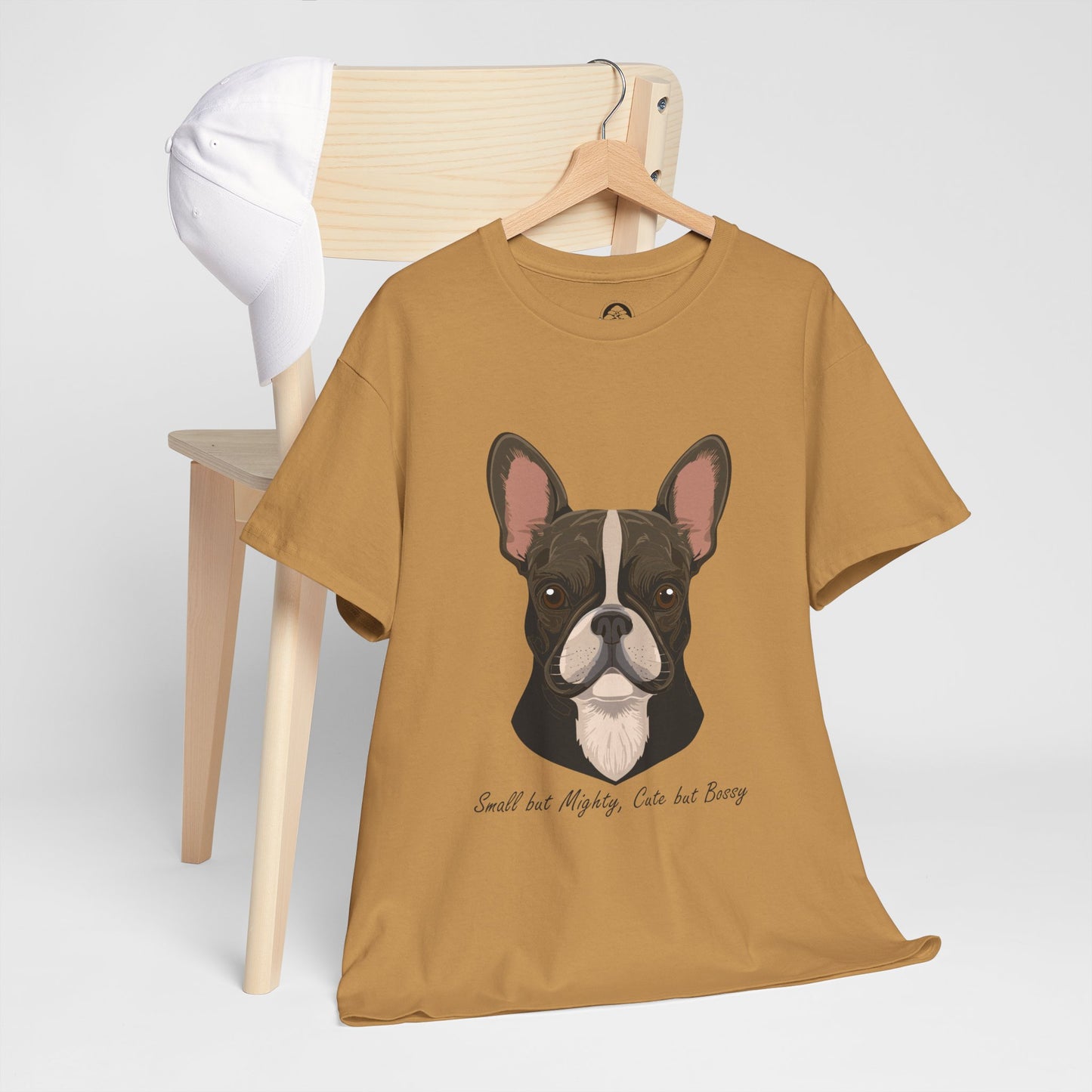 Camiseta unisex de algodón grueso con diseño de bulldog francés: pequeño pero poderoso, lindo pero mandón.