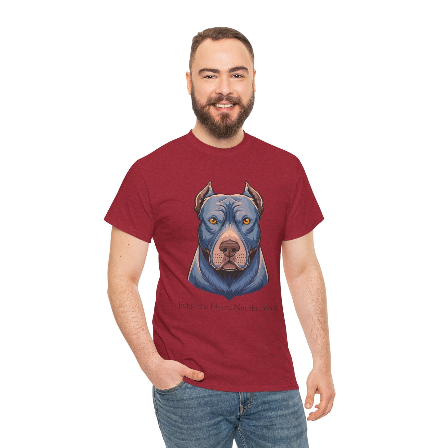 Camiseta unisex de algodón grueso Pit Bull - Juzga el corazón, no la raza