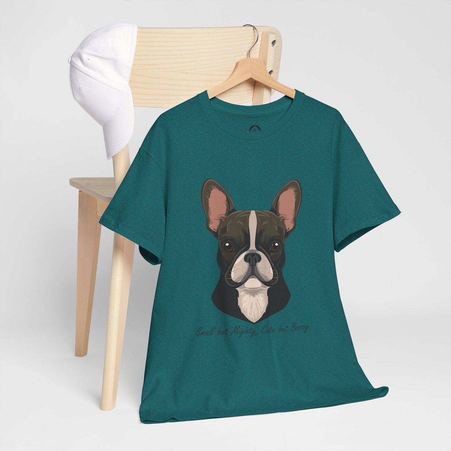 Camiseta unisex de algodón grueso con diseño de bulldog francés: pequeño pero poderoso, lindo pero mandón.