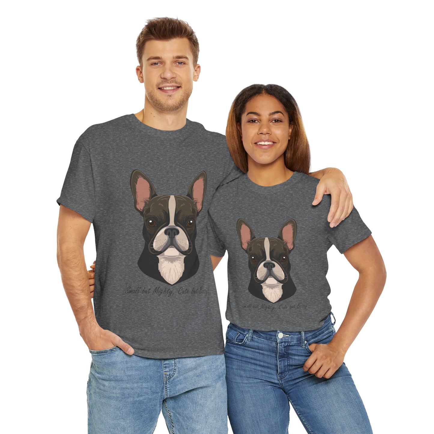 Camiseta unisex de algodón grueso con diseño de bulldog francés: pequeño pero poderoso, lindo pero mandón.