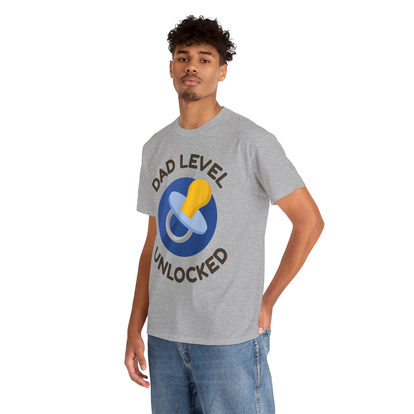 Dad Level Unlocked T-Shirt - Unisex Heavy Cotton Tee for New Dads