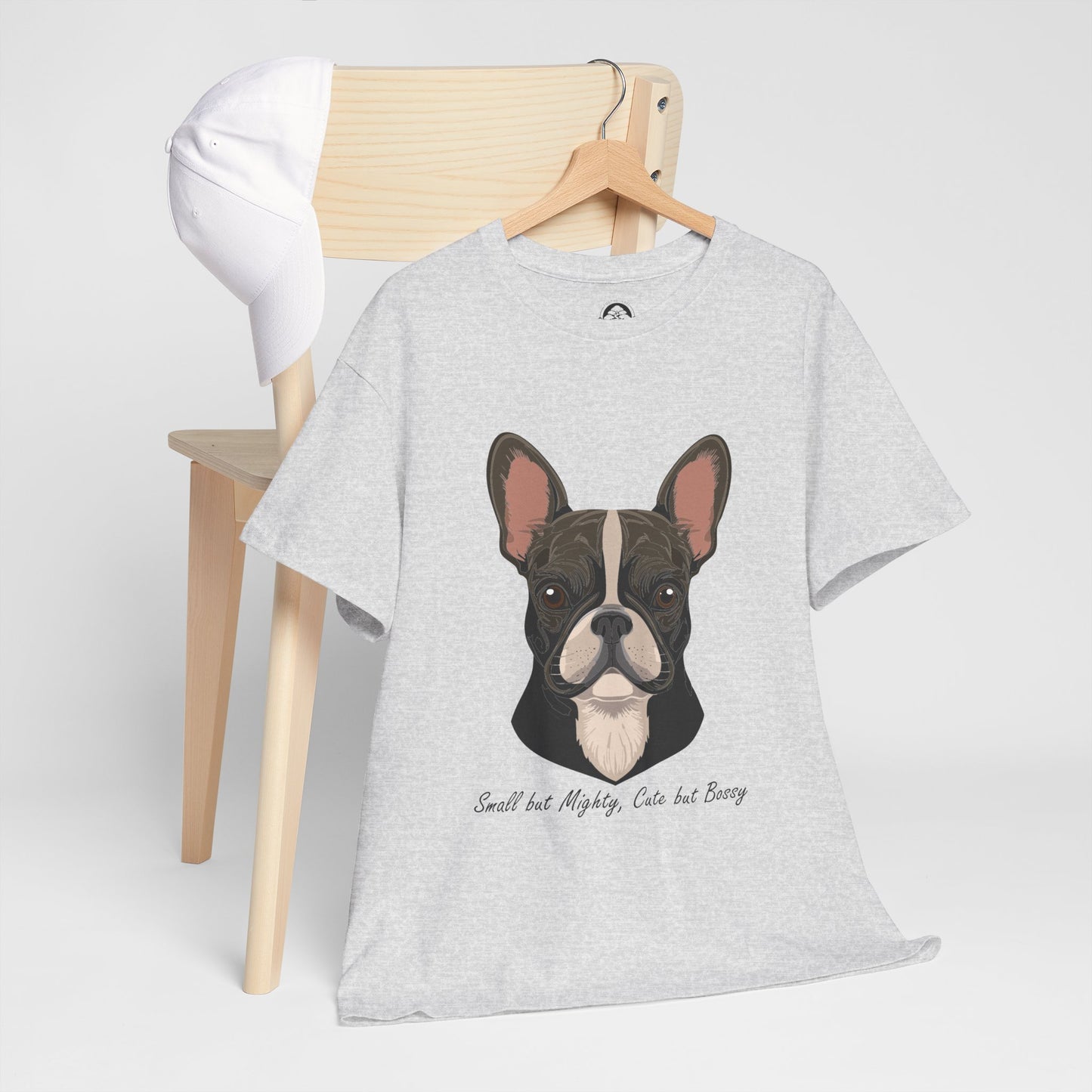 Camiseta unisex de algodón grueso con diseño de bulldog francés: pequeño pero poderoso, lindo pero mandón.