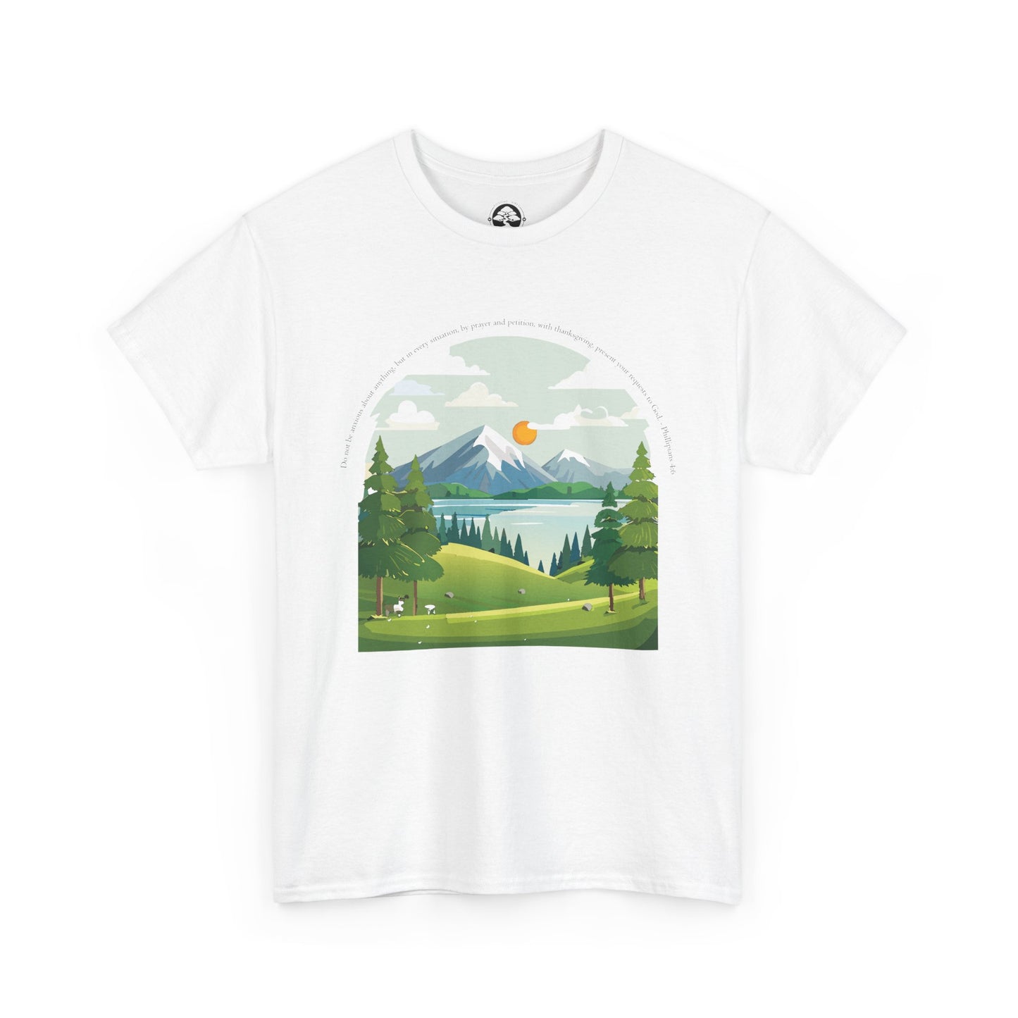 Camiseta unisex de algodón grueso inspirada en la naturaleza con texto bíblico: perfecta para amantes de las actividades al aire libre.