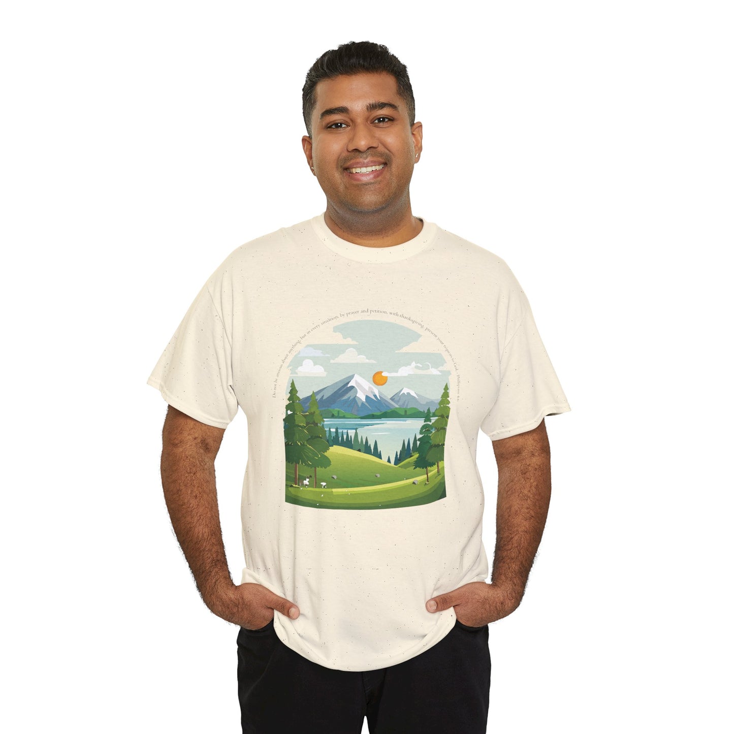 Camiseta unisex de algodón grueso inspirada en la naturaleza con texto bíblico: perfecta para amantes de las actividades al aire libre.