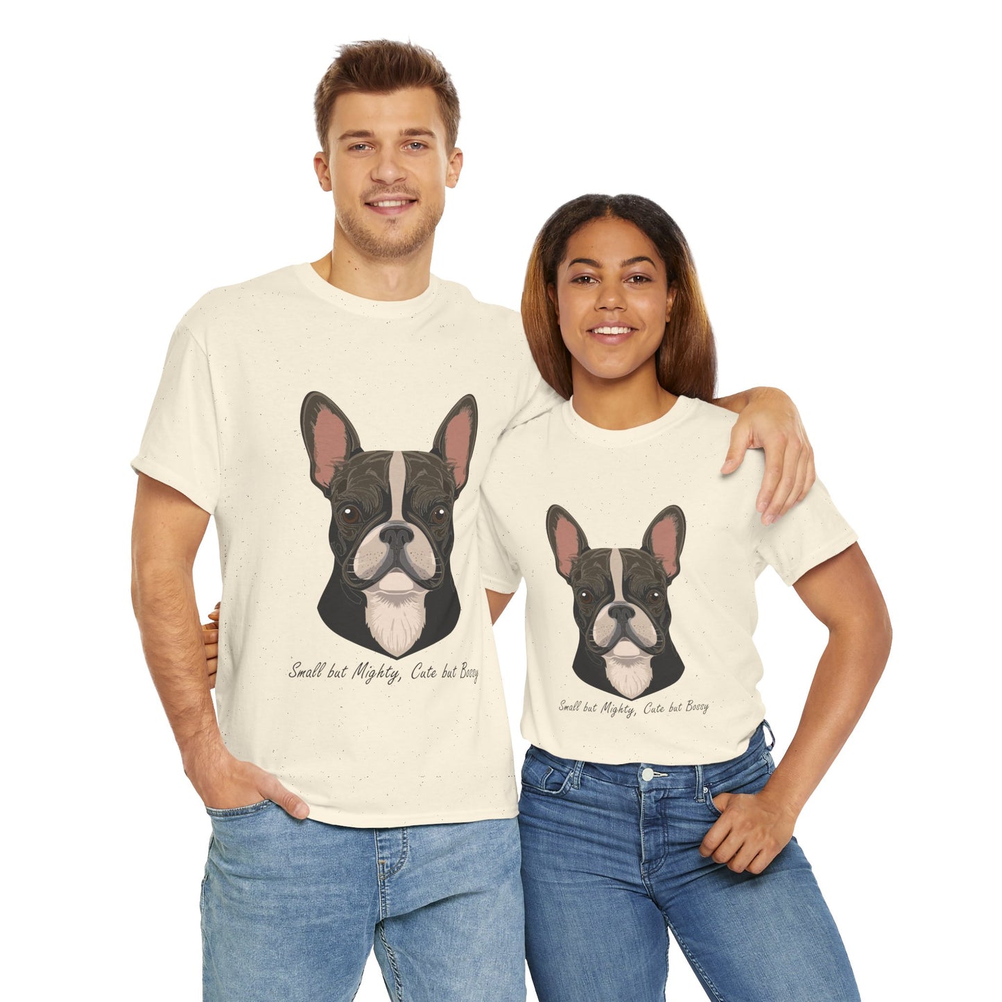 Camiseta unisex de algodón grueso con diseño de bulldog francés: pequeño pero poderoso, lindo pero mandón.
