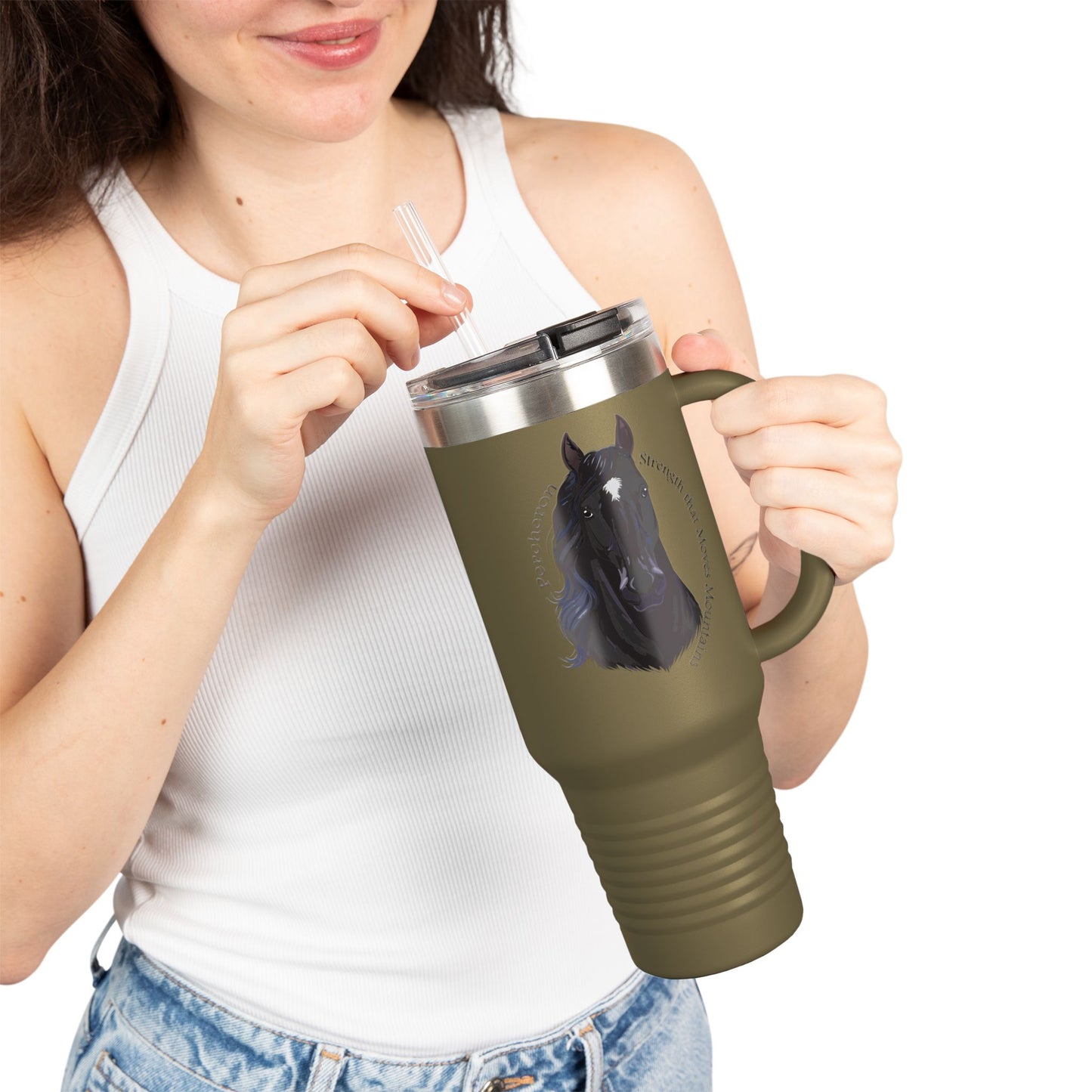 Percheron Elegant Horse Design Insulated Travel Mug - 40oz - Perfect for Horse Lovers