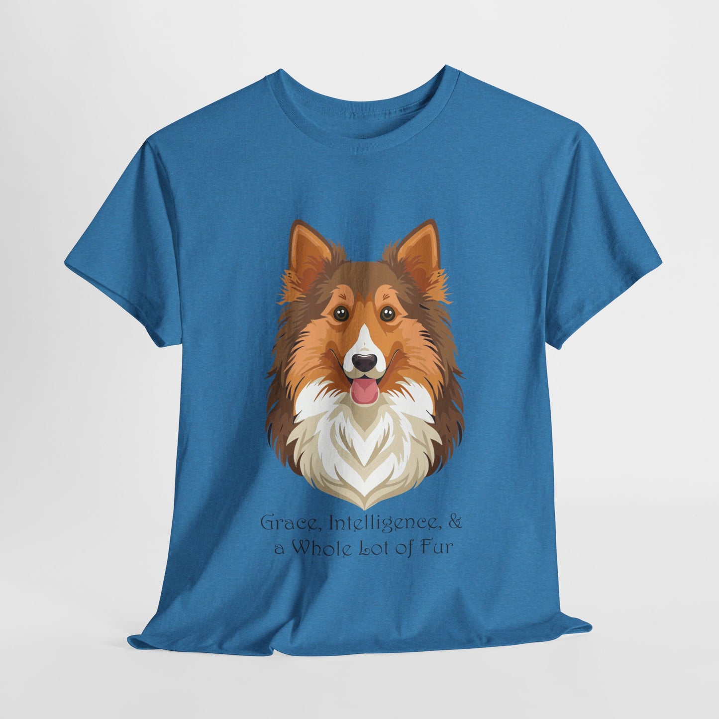 Camiseta unisex de algodón grueso con diseño de perro pastor de Shetland: gracia, inteligencia y mucho pelo