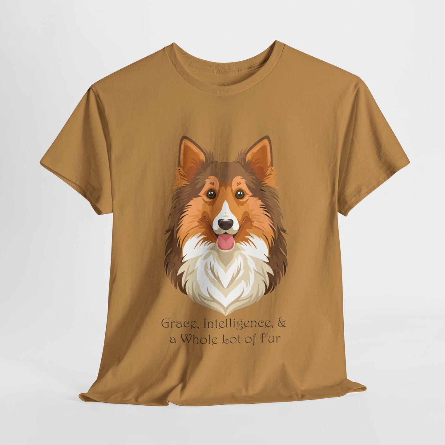 Camiseta unisex de algodón grueso con diseño de perro pastor de Shetland: gracia, inteligencia y mucho pelo