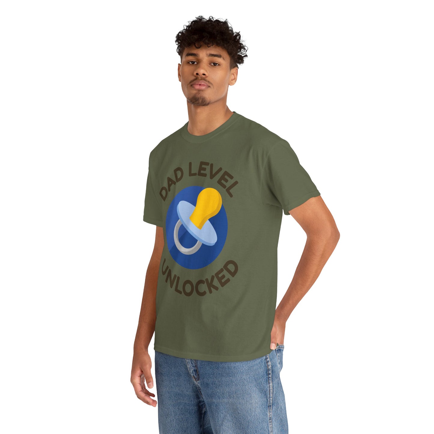 Dad Level Unlocked T-Shirt - Unisex Heavy Cotton Tee for New Dads