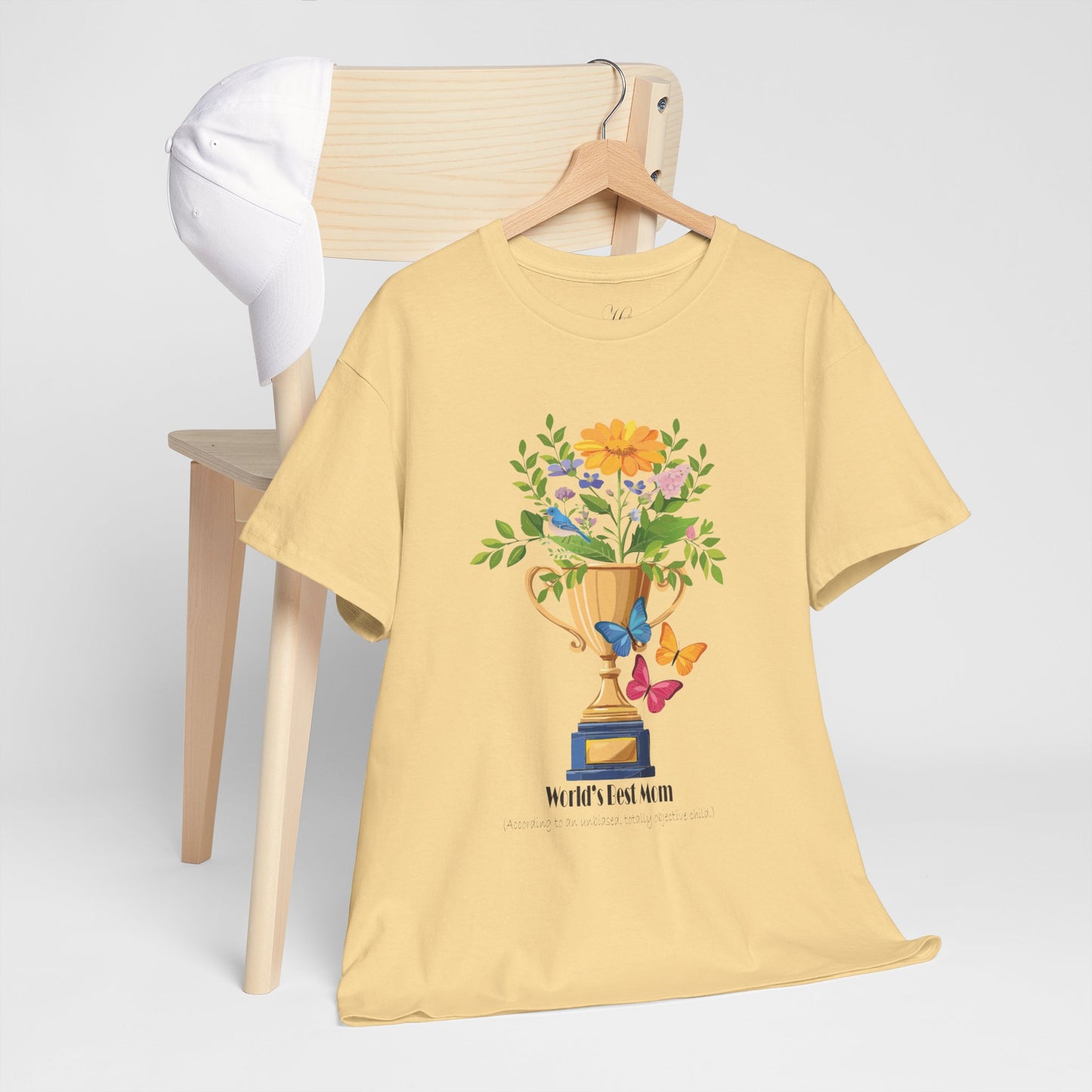 Floral Trophy for Mom Unisex Heavy Cotton Tee - Celebrating Achievement with Butterflies