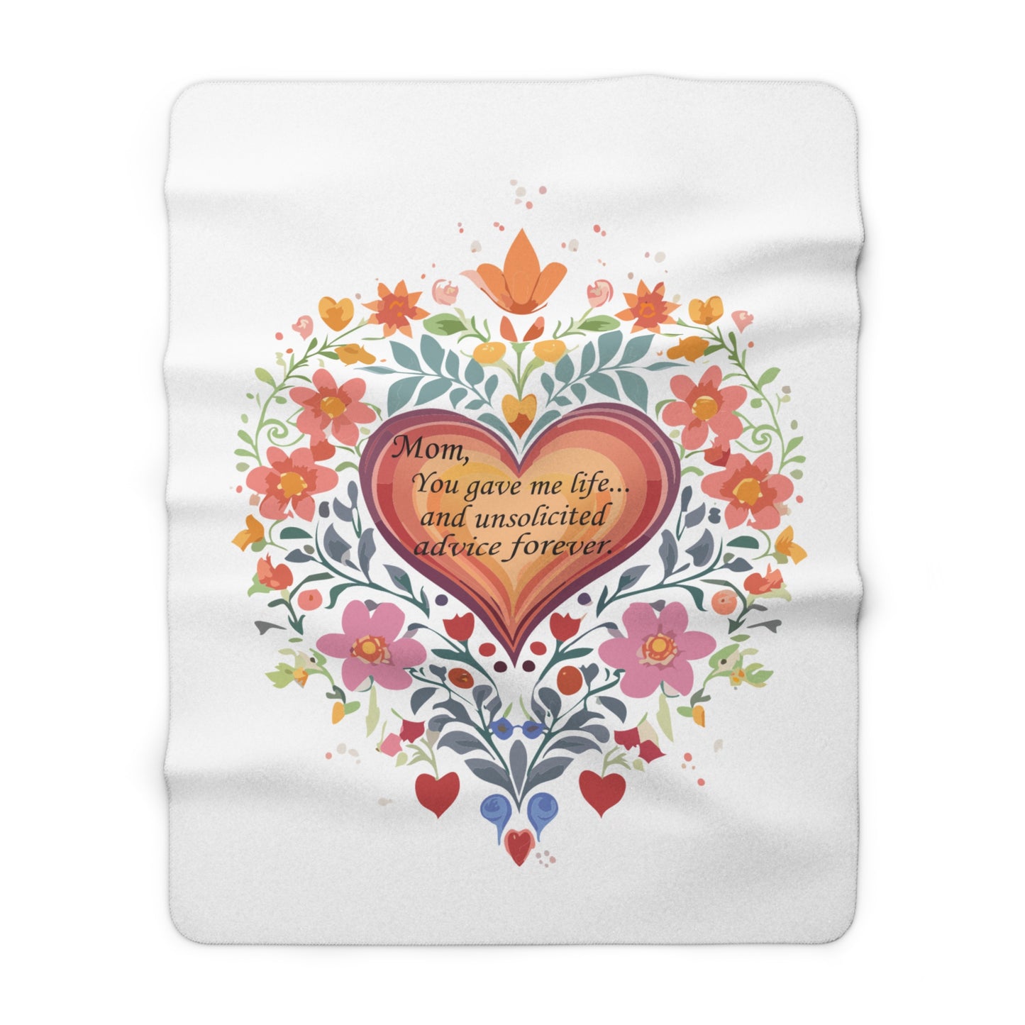 Mom Heart Floral Sherpa Fleece Blanket - Cozy Gift for Mother's Day and Year-Round Comfort