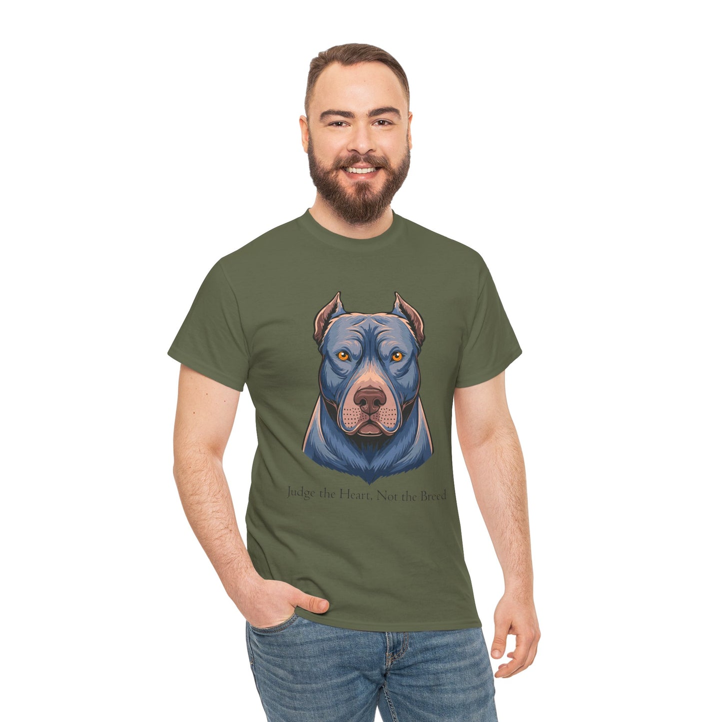 Camiseta unisex de algodón grueso Pit Bull - Juzga el corazón, no la raza