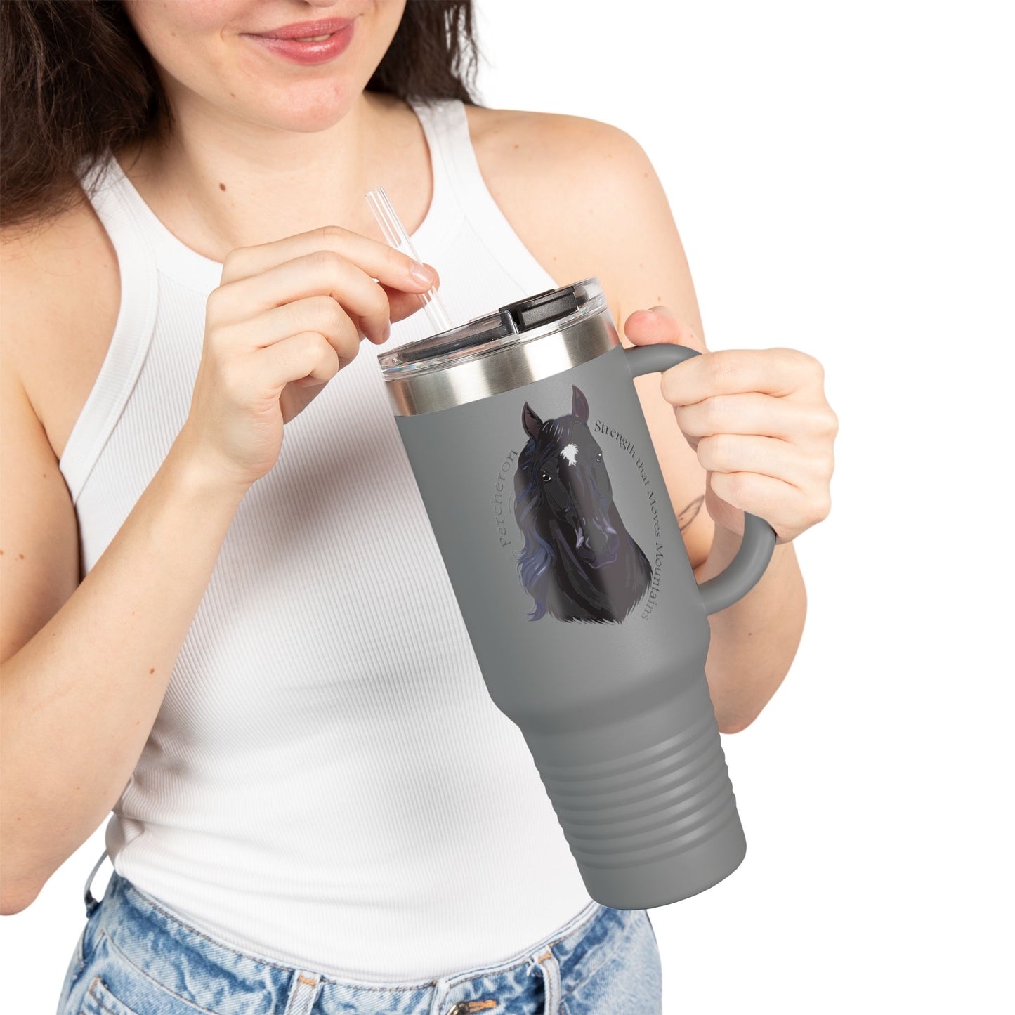 Percheron Elegant Horse Design Insulated Travel Mug - 40oz - Perfect for Horse Lovers