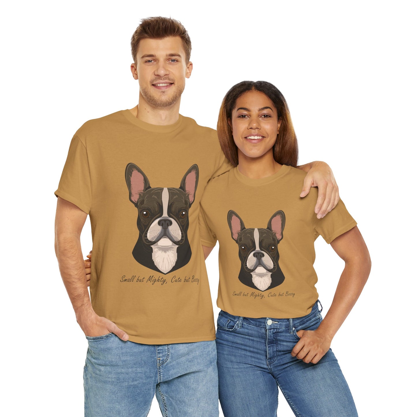Camiseta unisex de algodón grueso con diseño de bulldog francés: pequeño pero poderoso, lindo pero mandón.