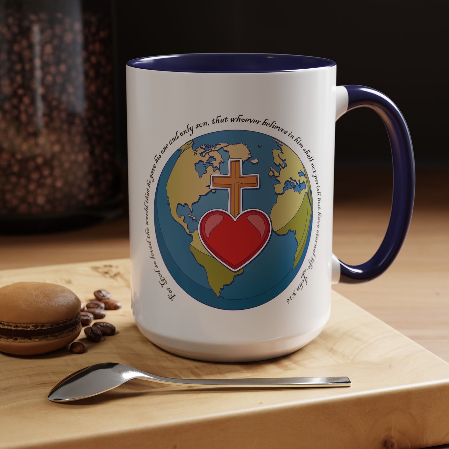 Taza de café con acento inspirador: diseño de fe y amor, perfecta para la motivación diaria.
