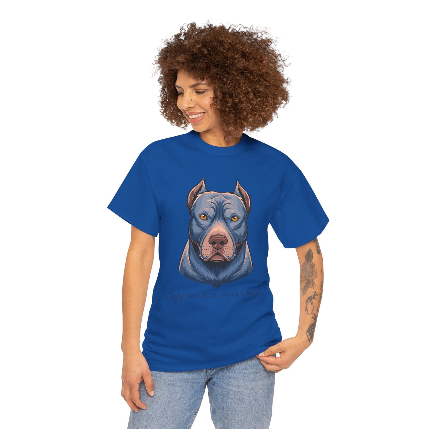 Camiseta unisex de algodón grueso Pit Bull - Juzga el corazón, no la raza