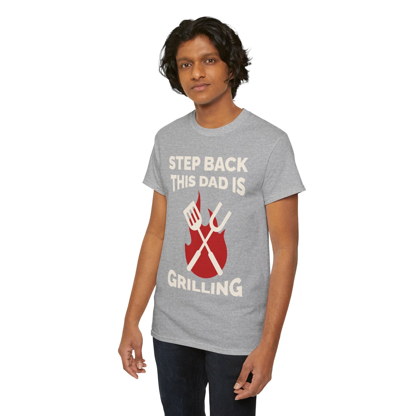 Funny Grilling Dad T-Shirt | Step Back This Dad is Grilling | Unisex Heavy Cotton Tee