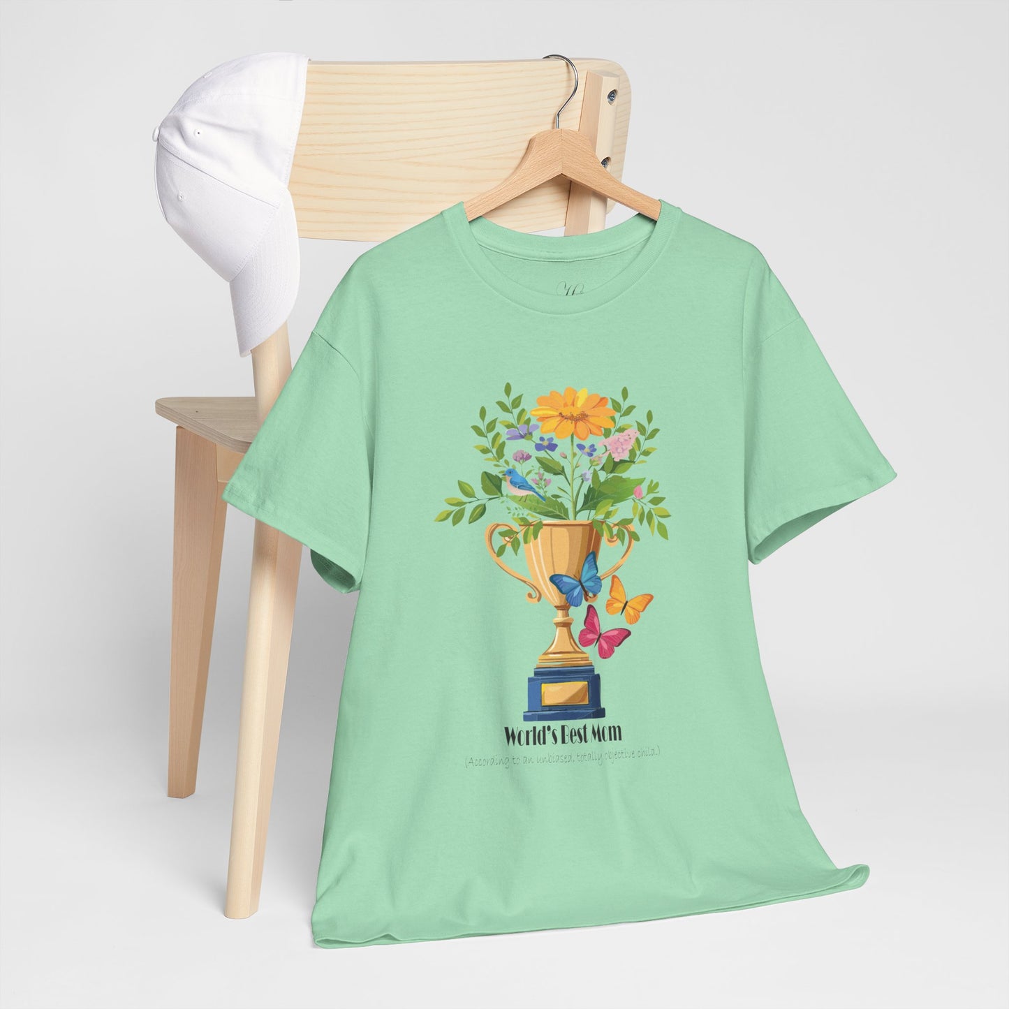 Floral Trophy for Mom Unisex Heavy Cotton Tee - Celebrating Achievement with Butterflies