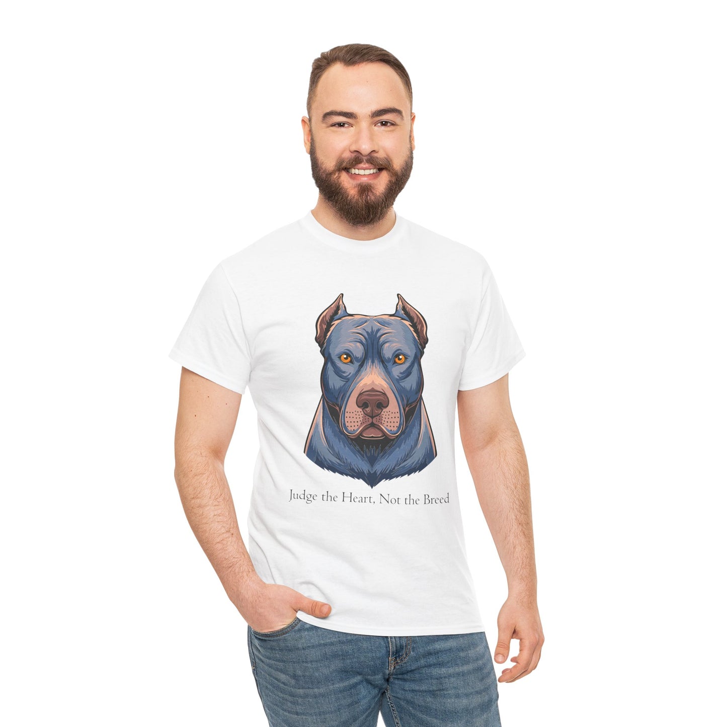 Camiseta unisex de algodón grueso Pit Bull - Juzga el corazón, no la raza