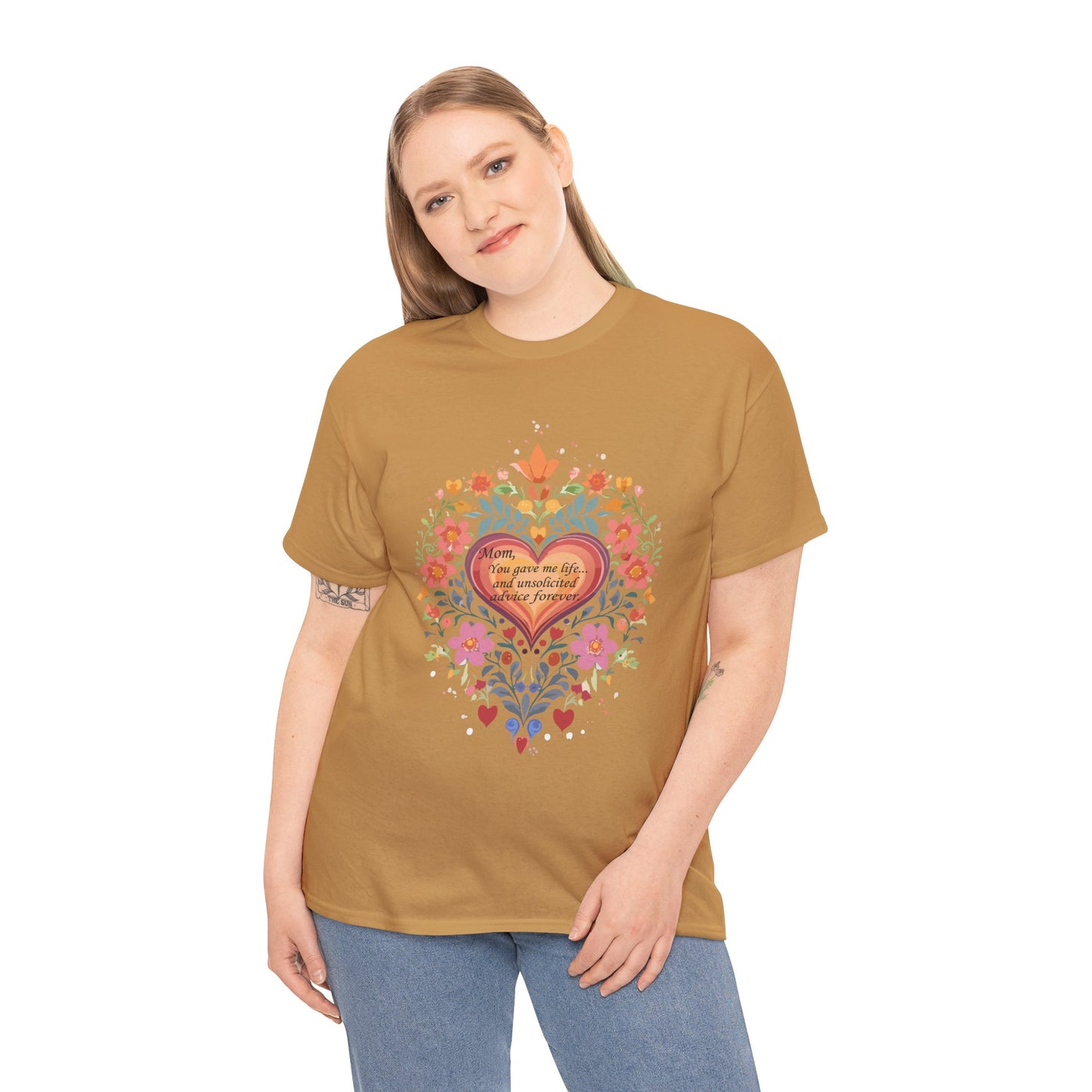 Floral Heart Quote for Mom Unisex Heavy Cotton Tee - Celebrate Love and Life